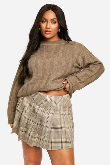 Plus Tonal Check Pleated Skort stone