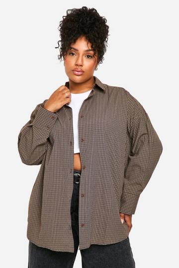 Plus Oversized Chocolate Check Shirt chocolate