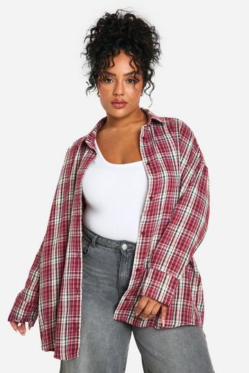 Plus Oversized Cherry Check Shirt cherry