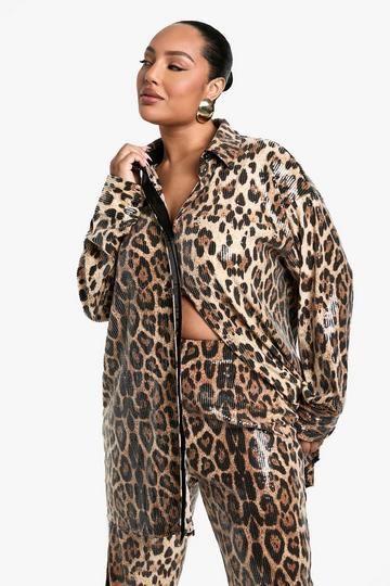 Plus Oversized Luipaardprint Blouse Met Pailletten leopard