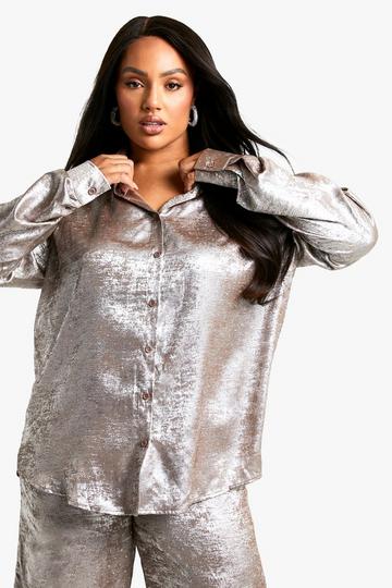 Plus Diamante Metallic Oversized Shirt champagne