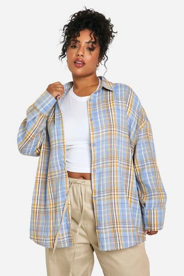 Plus Oversized Mixed Check Shirt baby blue