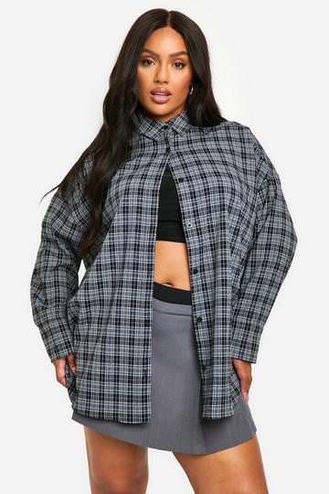 Plus Oversized Mixed Flannel Shirt black