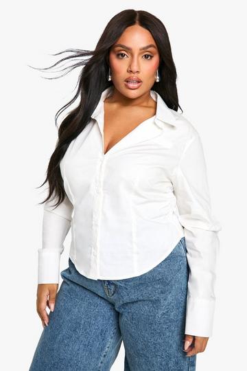 White Plus Ruched Side Fitted Shirt