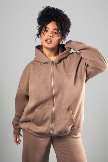 Plus Dsgn Studio Embroidered Zip Through Oversized Hoodie mocha