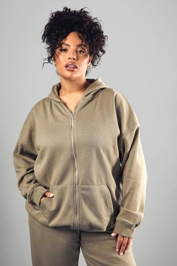 Plus Oversized Geborduurd Dsgn Studio Vest Met Capuchon khaki