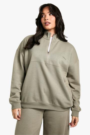 Dsgn Studio Embroidered Half Zip Oversized Sweatshirt khaki