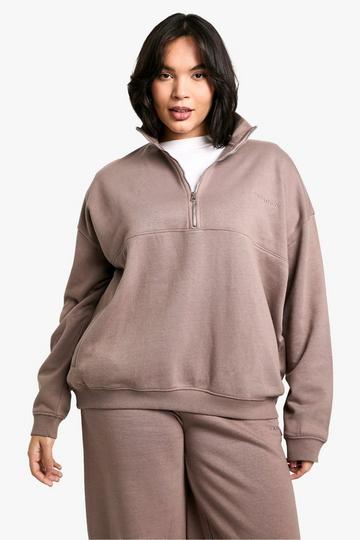 Dsgn Studio Embroidered Half Zip Oversized Sweatshirt mocha