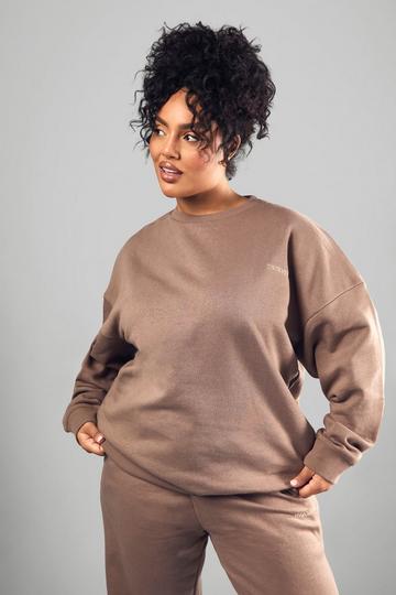 Plus Oversized Geborduurde Dsgn Studio Trui mocha