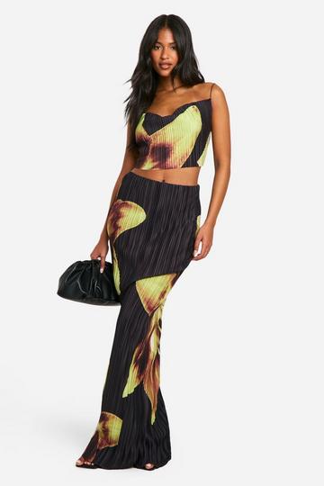 Tall Bold Floral Plisse Cowl Maxi Skirt black