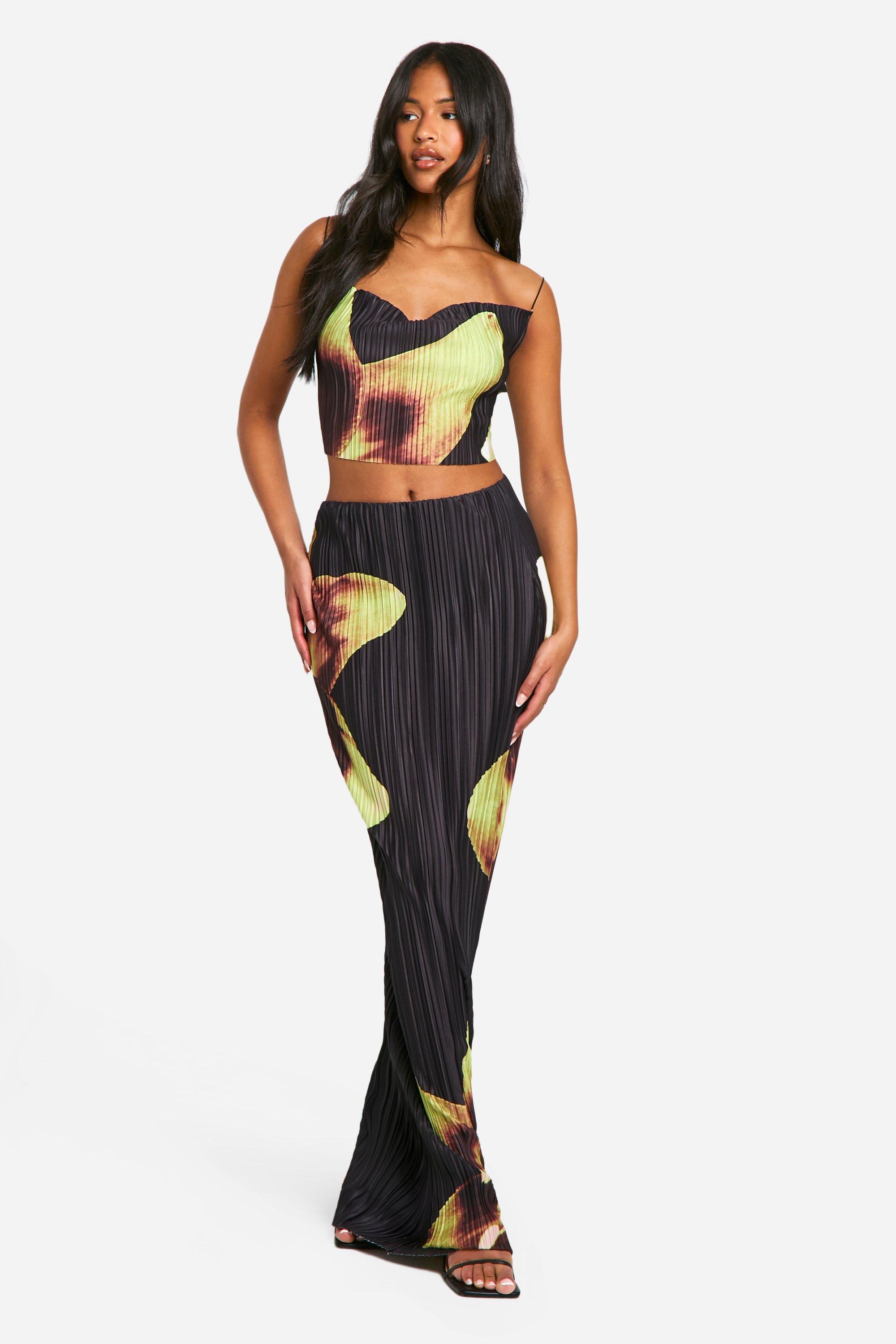 Tall Bold Plisse Bloemen Maxi Rok Met Losse Col