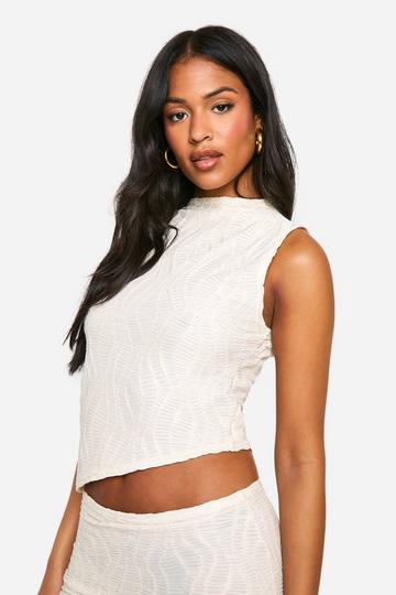 Tall High Neck Textured Top stone