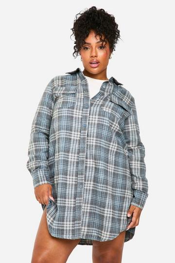 Plus Brushed Flannel Shirt Dress navy