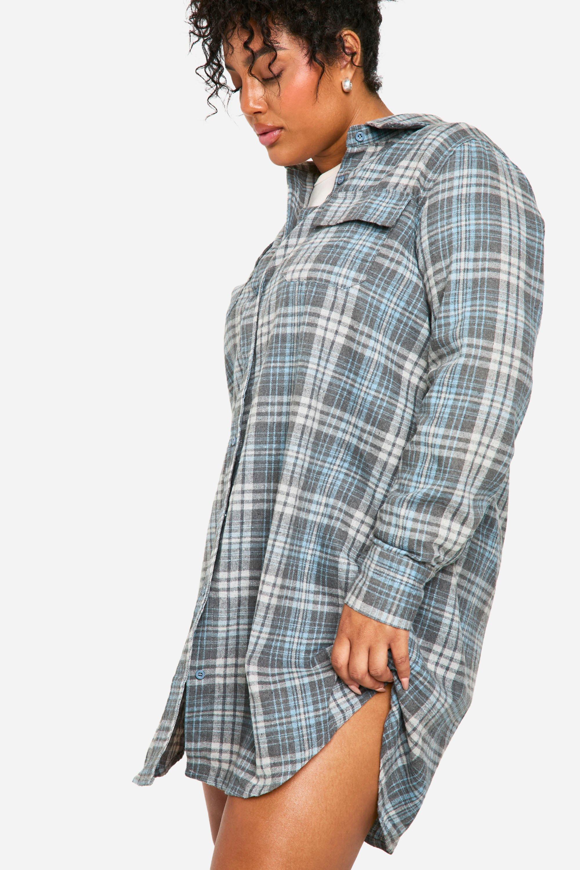 Plus Brushed Check Shirt Dress boohoo