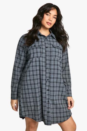 Plus Brushed Check Shirt Dress black