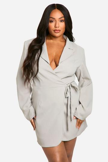 Plus Woven Tailored Wrap Dress grey