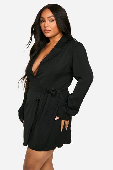 Black Plus Woven Tailored Wrap Dress