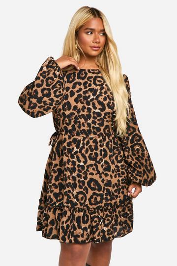 Multi Plus Leopard High Neck Smock Dress