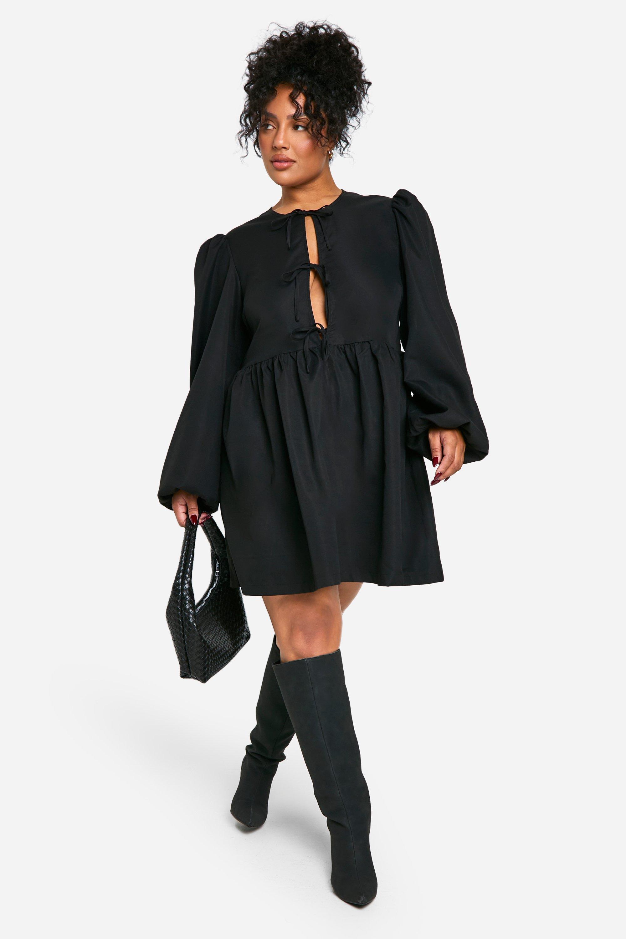 Tie front dress boohoo discount