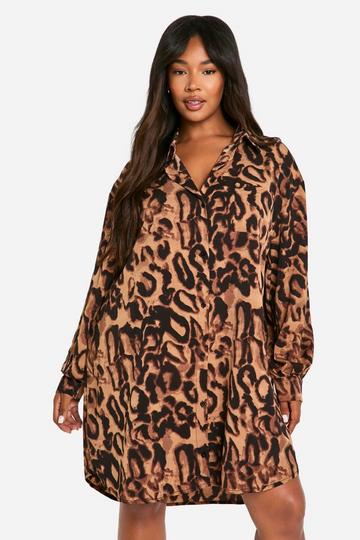 Multi Plus Printed Leopard Oversized Shirt Dress