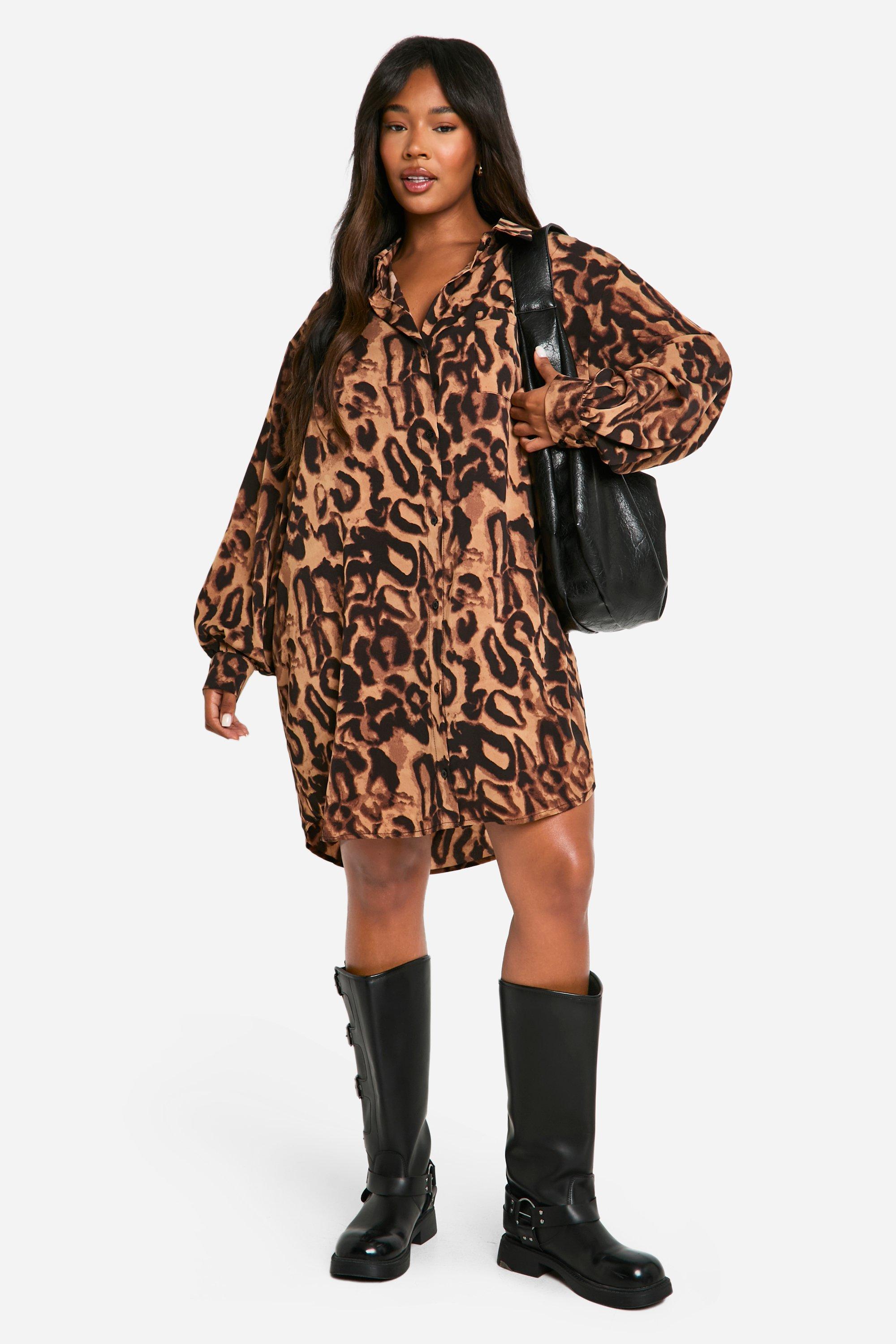 Oversized leopard print shirt dress deals