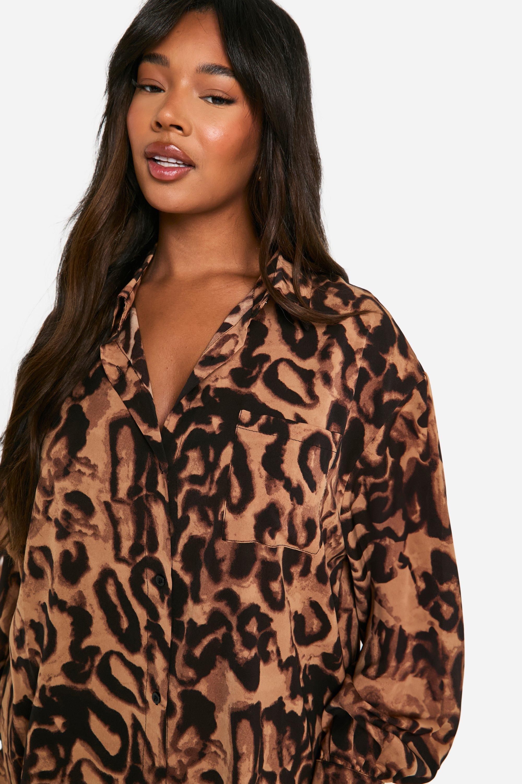 Boohoo leopard print shirt dress best sale