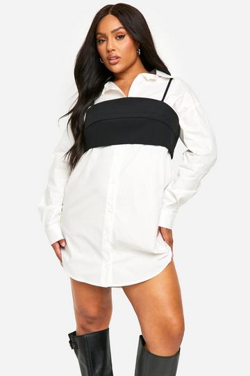 White Plus Corset Detail Shirt Dress