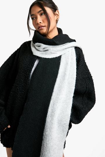 Black Colour Block Ribbed Scarf