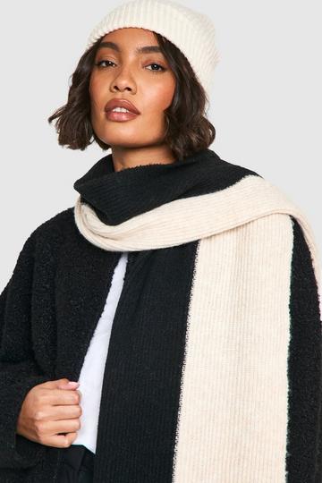 Colour Block Ribbed Scarf neutral