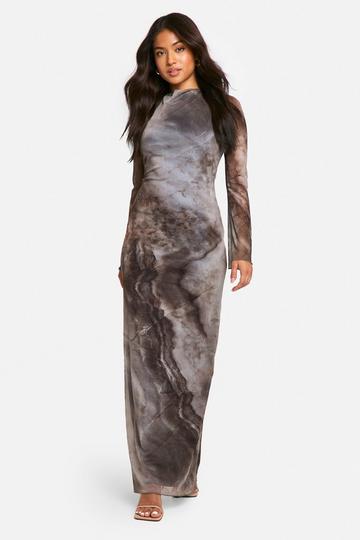 Petite Abstracte Mesh Maxi Jurk Met Open Rug grey