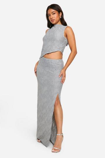 Silver Petite Textured Maxi Skirt