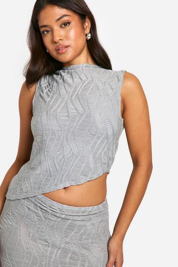 Petite High Neck Textured Top silver grey