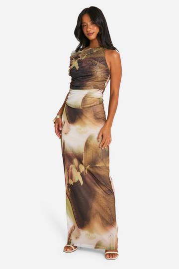 Petite Abstract Mesh Maxi Skirt natural