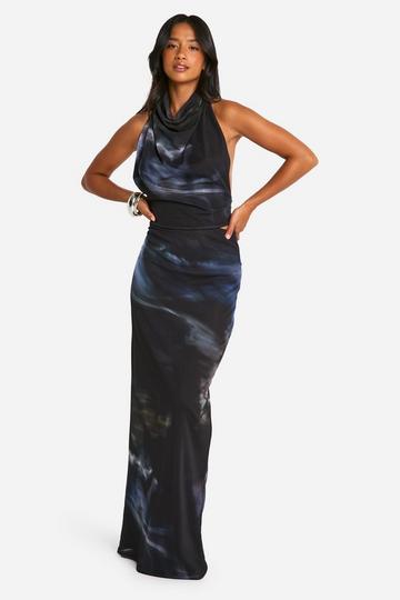 Black Petite Abstract Mesh Maxi Skirt