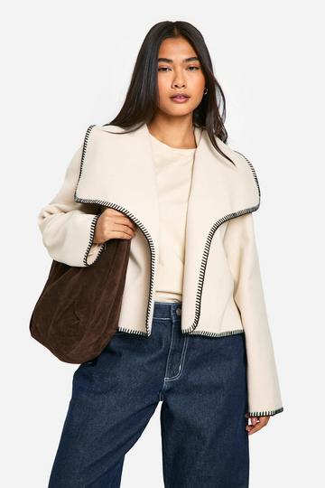 Blanket Stitch Waterfall Wool Look Jacket stone