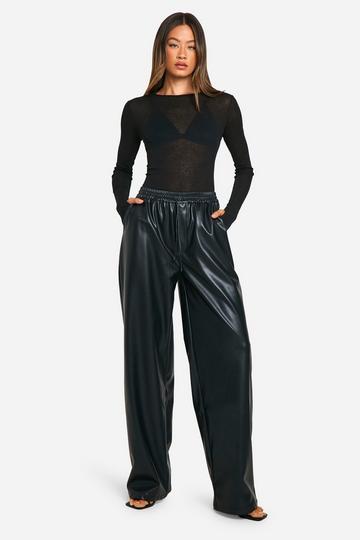 Tall Faux Leather Drawstring Wide Leg Trouser black