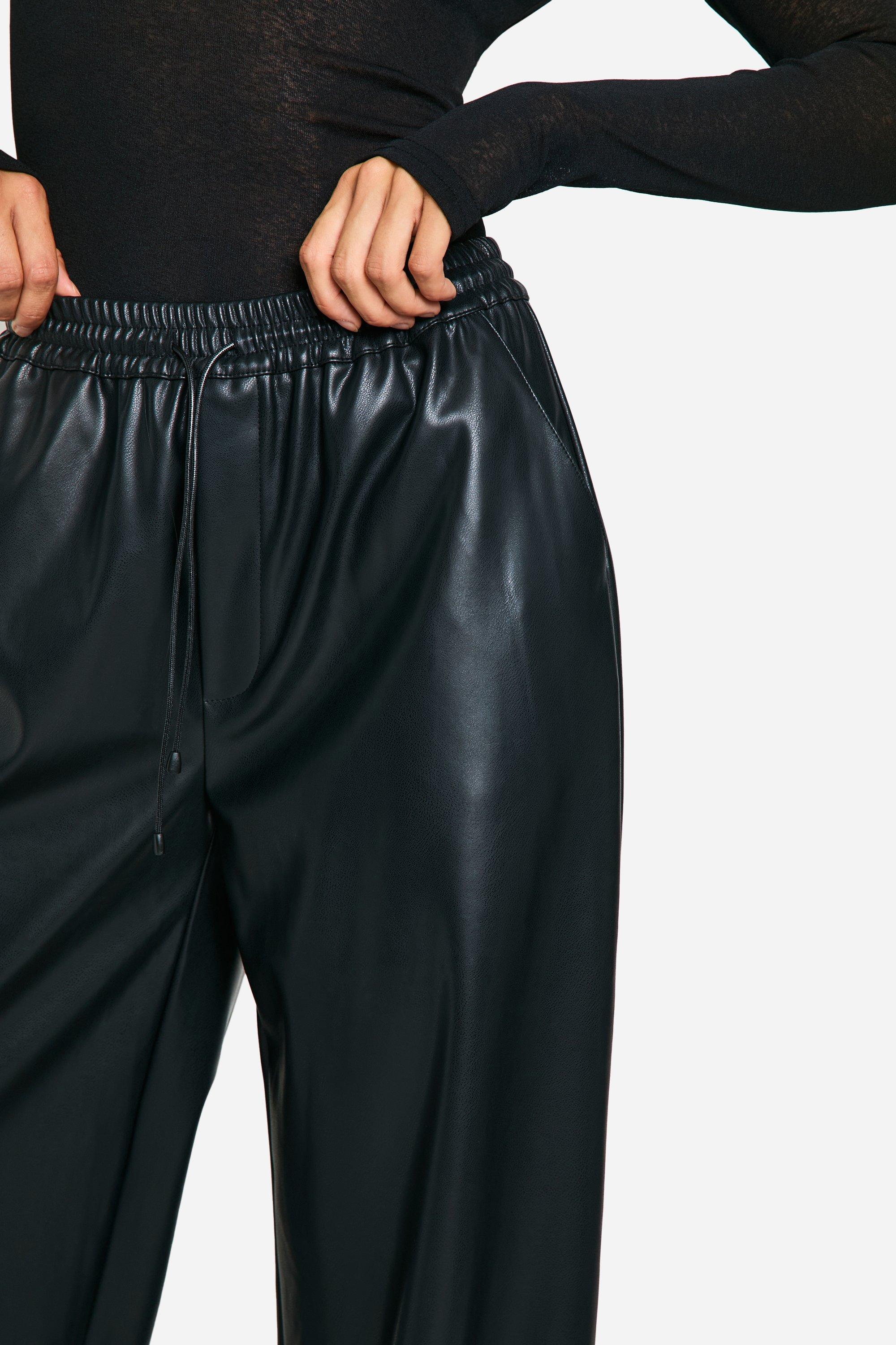 Tall Faux Leather Drawstring Wide Leg Trouser boohoo NO