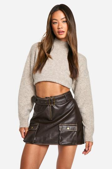 Tall Faux Leather Pocket Detail Mini Skirt chocolate