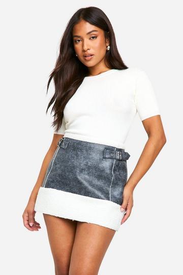 Petite Faux Leather Aviator Mini Skirt charcoal