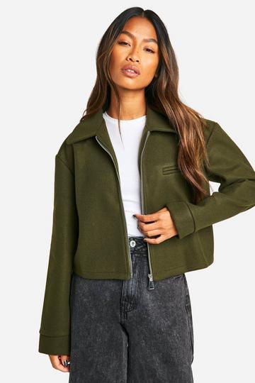 Wool Look Collar Jacket khaki