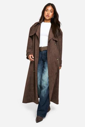 Petite Faux Suede Trench Coat chocolate