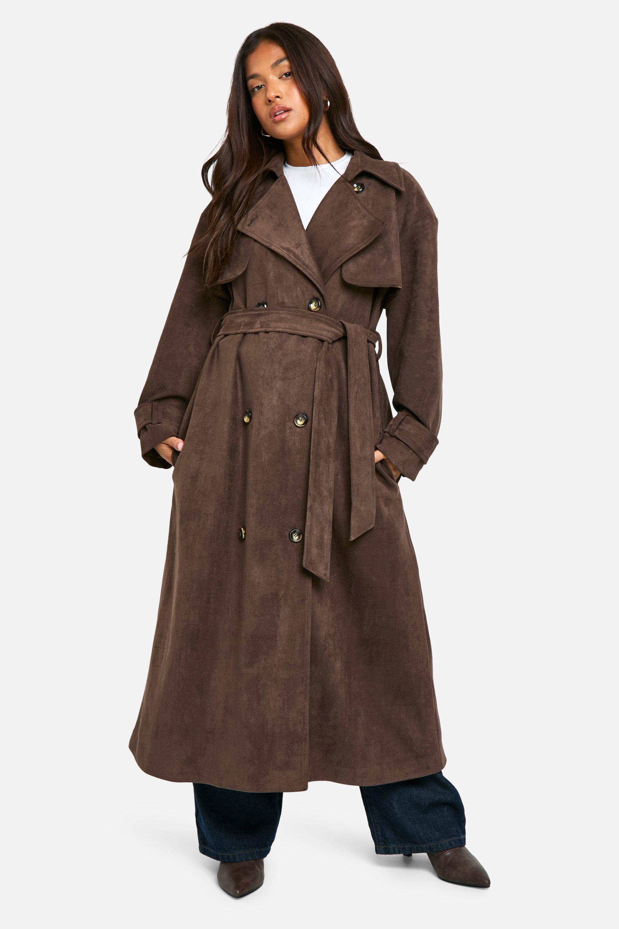 Petite Faux Suede Trench Coat boohoo