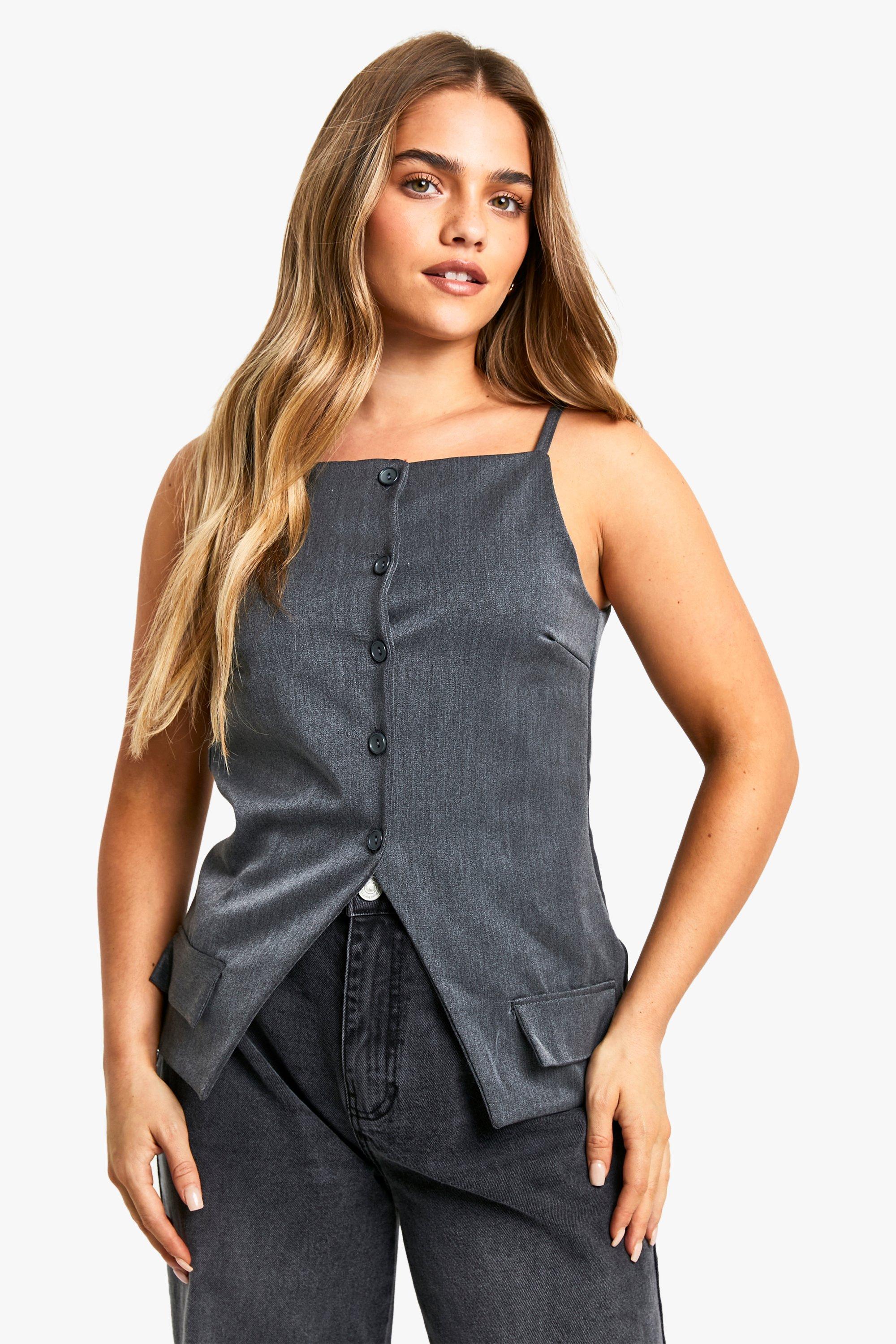 Dark grey Petite High Square Neck Waistcoat