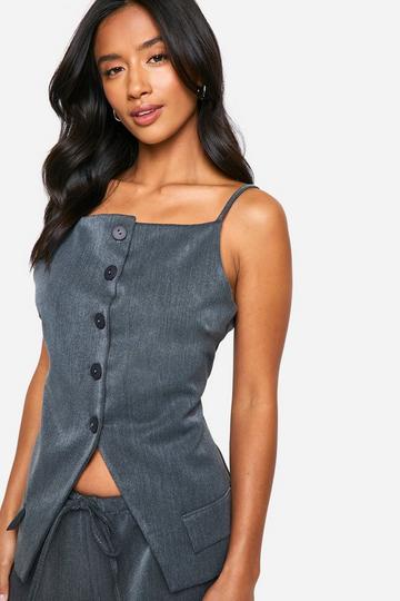 Petite High Square Neck Waistcoat dark grey