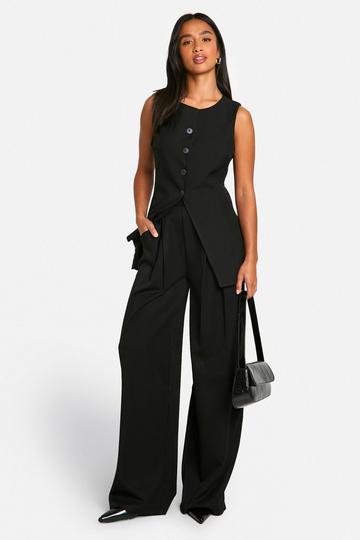 Petite Pleat Front Wide Leg Pants black