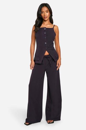 Plum Purple Petite Drawstring Woven Wide Leg Pants