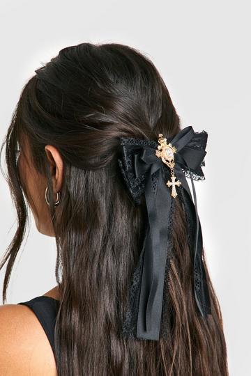 Halloween Cross Lace Detail Hair Bow black