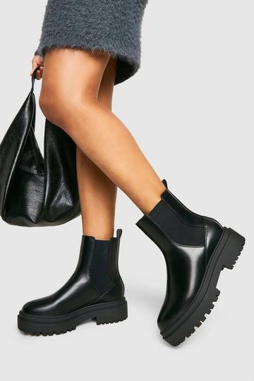 Elastic Detail Chunky Platform Sole Chelsea Boot black