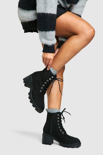 Lace Up Heel Hiker Boot black