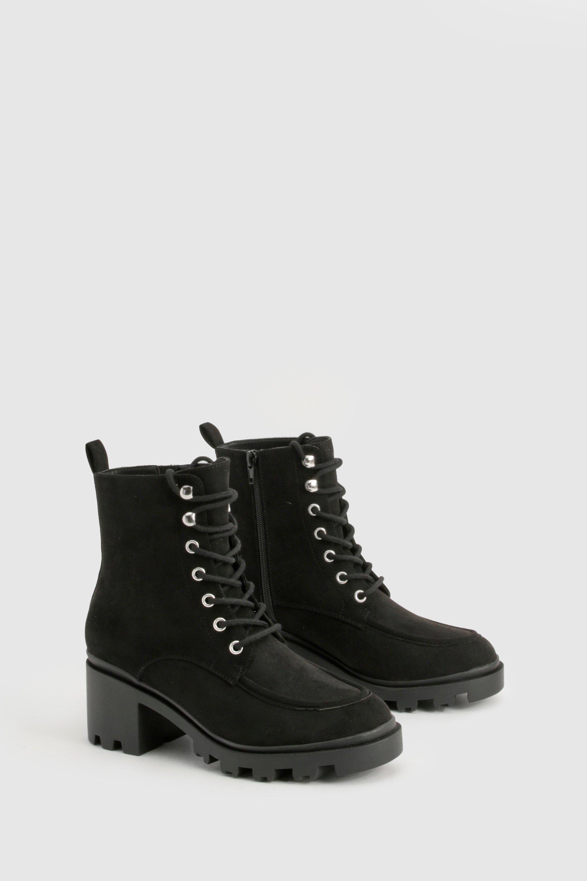 boohoo Women s Lace Up Heel Hiker Boot Black Ankle Boots 9